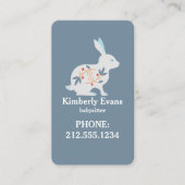 Carte De Visite Code QR de la babysitter SCANDI Lapin Floral Navy  (Devant)