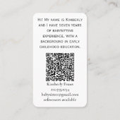 Carte De Visite Code QR de la babysitter SCANDI Lapin Floral Navy  (Dos)