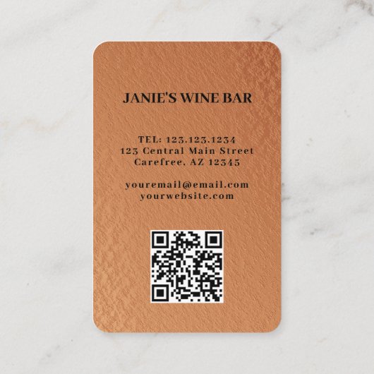 Carte De Visite Code QR de la barre de vin (Dos)