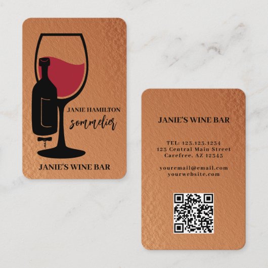 Carte De Visite Code QR de la barre de vin (Devant / Derrière)