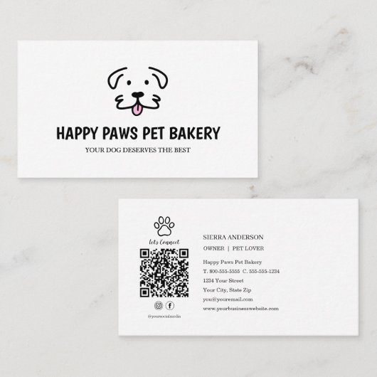 Carte De Visite Code QR de la boulangerie de friandises pour chien (Devant / Derrière)
