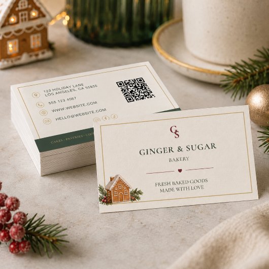 Carte De Visite Code QR de la boulangerie de Noël moderne