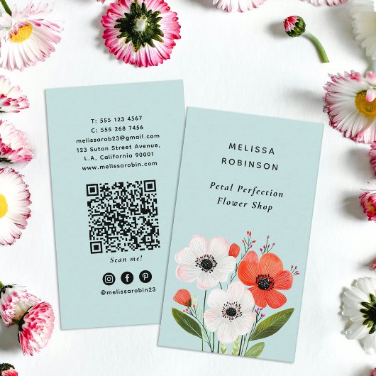 Carte De Visite Code QR de la boutique de fleuriste Fleurs Tendanc