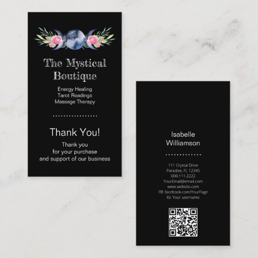 Carte De Visite Code QR de la Déesse Triple Lune Céleste Merci (Devant / Derrière)