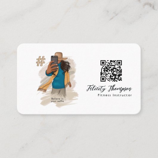 Carte De Visite Code QR de la fille selfie à la mode (Devant)