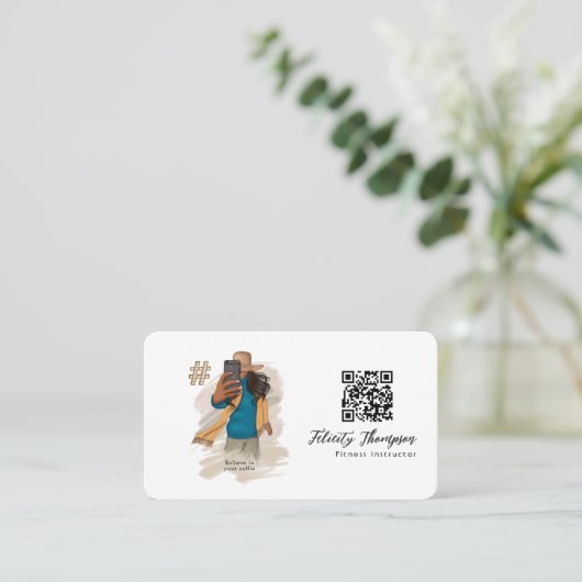 Carte De Visite Code QR de la fille selfie à la mode (Debout devant)