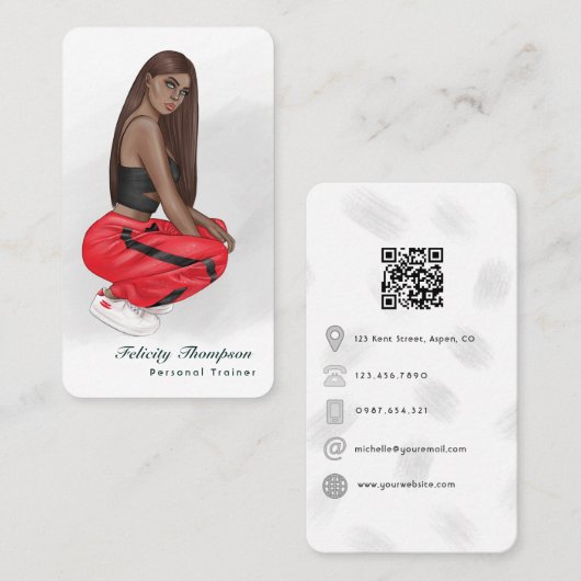 Carte De Visite Code QR de la jeune femme noire instructrice de fi (Devant / Derrière)