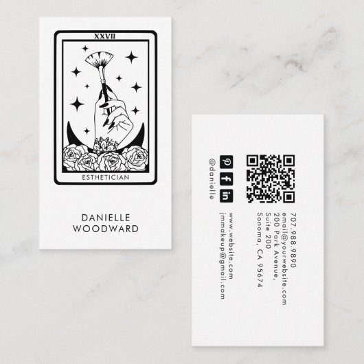 Carte De Visite Code QR de la marque d'esthéticienne Tarot (Devant / Derrière)
