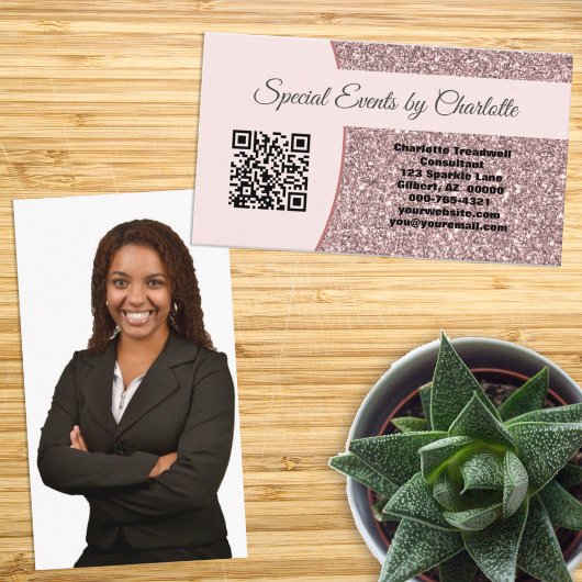 Carte De Visite Code QR de la Parties scintillant rose professionn