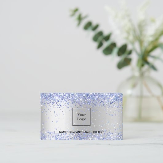 Carte De Visite Code QR de la photo bleu clair argenté (Debout devant)