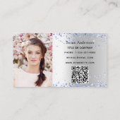 Carte De Visite Code QR de la photo bleu clair argenté (Dos)