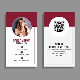 Carte De Visite Code QR de la photo Burgundy Blush Connectez-vous