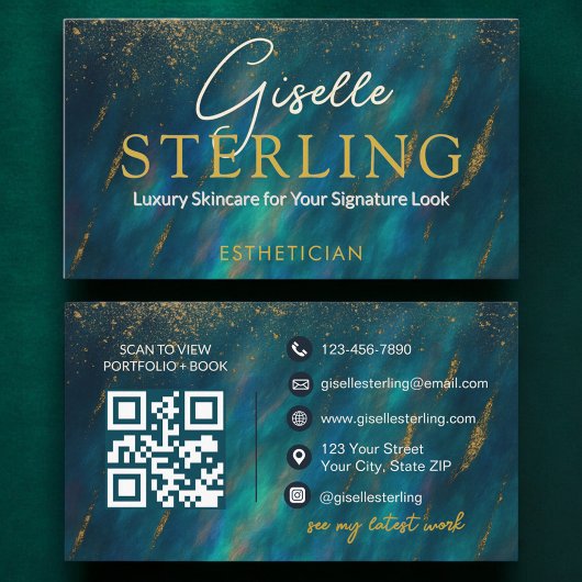 Carte De Visite Code QR de la pierre opale esthéticienne Glam