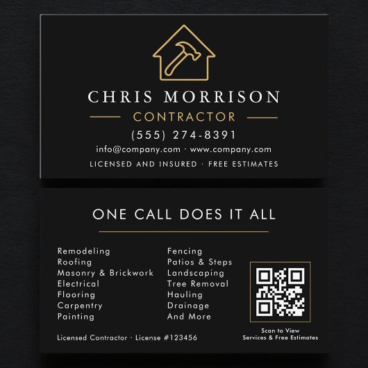 Carte De Visite Code QR de la société de construction Black Gold