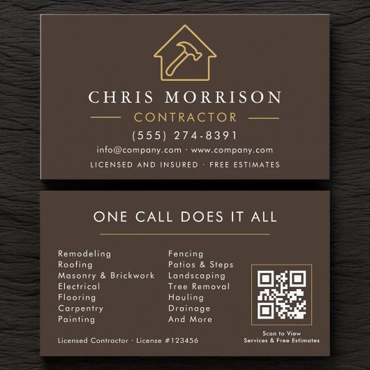 Carte De Visite Code QR de la société de construction Brown Gold