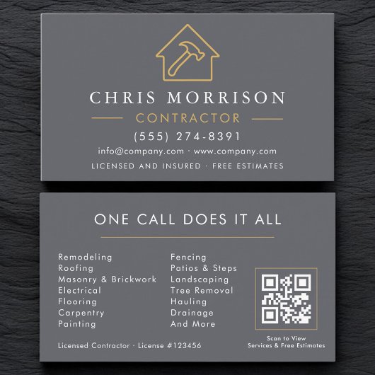 Carte De Visite Code QR de la société de construction Gray