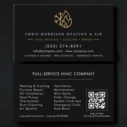 Carte De Visite Code QR de la société de services de CVC noir