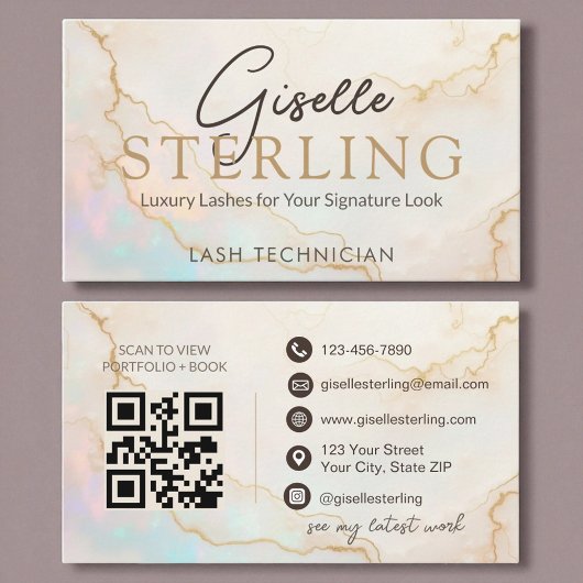 Carte De Visite Code QR de la technicienne de cils Opal Stone