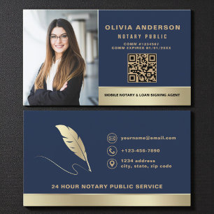 Carte De Visite Code QR de l'agent de signature de notaire en or b
