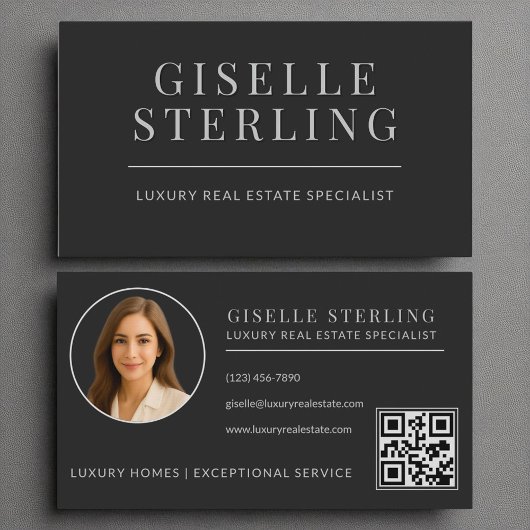 Carte De Visite Code QR de l'agent immobilier Black Silver