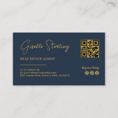 Carte De Visite Code QR de l'agent immobilier Blue & Gold Navy (Dos)