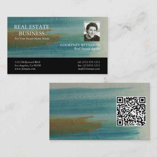 Carte De Visite Code QR de l'agent immobilier d'art abstrait de Sa (Devant / Derrière)