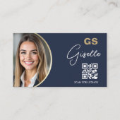 Carte De Visite Code QR de l'agent immobilier de luxe bleu marine (Devant)