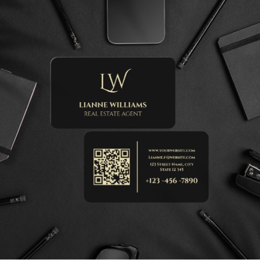 Carte De Visite Code QR de l'agent immobilier juridique à monogram