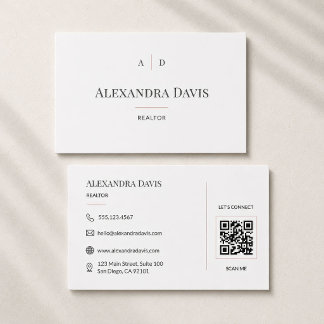 Carte De Visite Code QR de l'agent immobilier minimal