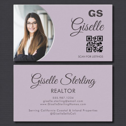Carte De Visite Code QR de l'agent immobilier Monogramme Argent Vi