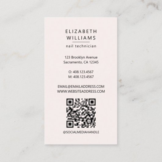 Carte De Visite Code QR de l'aquarelle de technicien de clou (Dos)