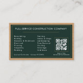 Carte De Visite Code QR de l'artisan en construction verte Profess (Dos)