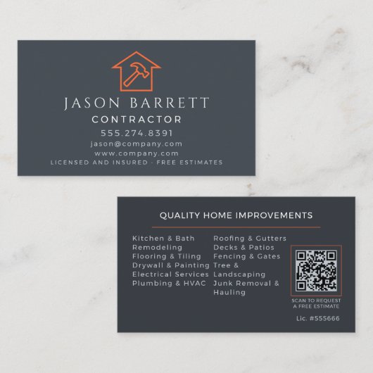 Carte De Visite Code QR de l'artisan en toiture de construction or (Devant / Derrière)