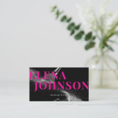 Carte De Visite Code QR de l'artiste de maquillage noir rose chic (Debout devant)