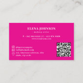 Carte De Visite Code QR de l'artiste de maquillage noir rose chic (Dos)