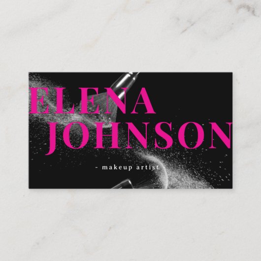 Carte De Visite Code QR de l'artiste de maquillage noir rose chic (Devant)