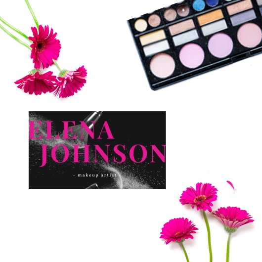 Carte De Visite Code QR de l'artiste de maquillage noir rose chic