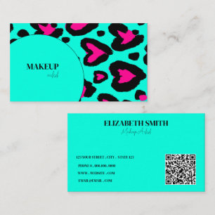 Carte De Visite code QR de l'artiste de maquillage rose chaud turq