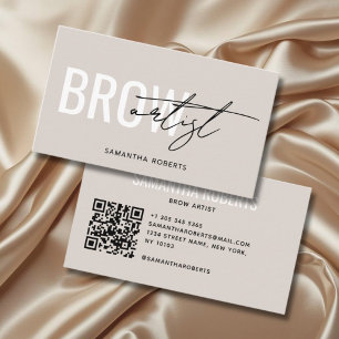Carte De Visite Code QR de l'artiste de sourcils moderne beige