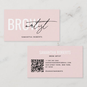 Carte De Visite Code QR de l'artiste de sourcils moderne rose blus