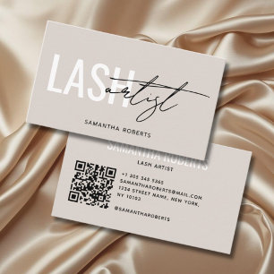 Carte De Visite Code QR de l'artiste en cils moderne beige