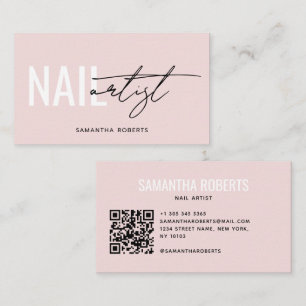Carte De Visite Code QR de l'artiste en onglerie moderne rose poud