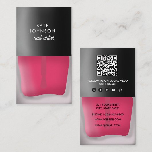 Carte De Visite Code QR de l'artiste en ongles Manucure Pédicure B (Devant / Derrière)