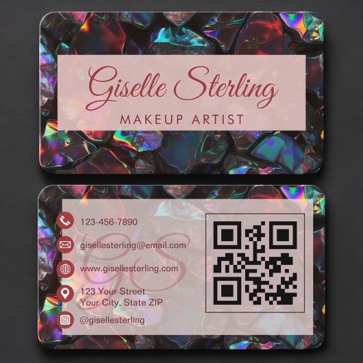 Carte De Visite Code QR de l'artiste maquilleuse Opal Black