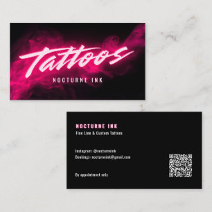 Carte De Visite Code QR de l'artiste tatoueur Pink Neon & Smoke
