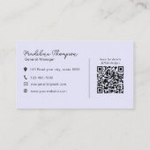 Carte De Visite Code QR de lavande de script de logo propre profes (Dos)