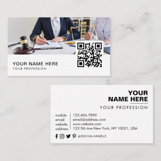 Carte De Visite Code QR de l'avocat (Devant / Derrière)