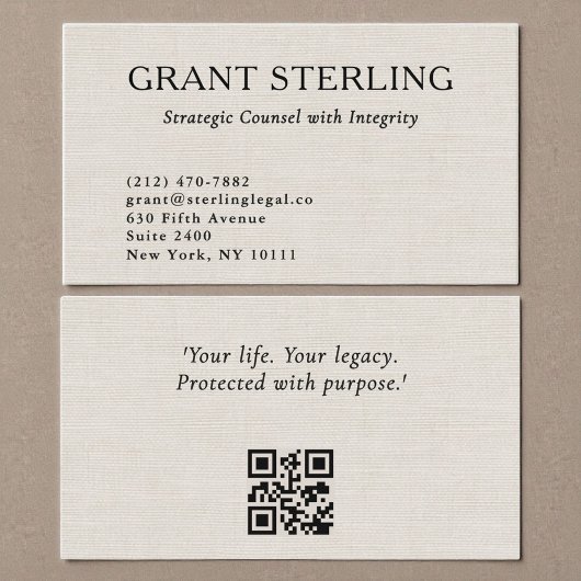 Carte De Visite Code QR de l'avocat en lin minimal