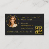 Carte De Visite Code QR de l'Avocat Luxe Noir et Or (Dos)