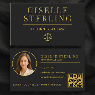 Carte De Visite Code QR de l'Avocat Luxe Noir et Or